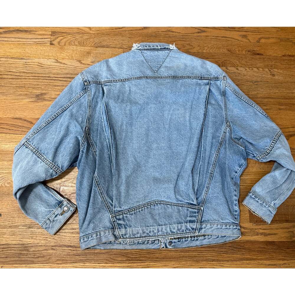 VTG 90s Tommy Hilfiger Denim Trucker Jacket Light Wash Distressed Grunge Y2K L - Picture 5 of 9